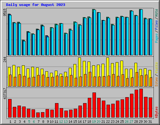 Daily usage for August 2023